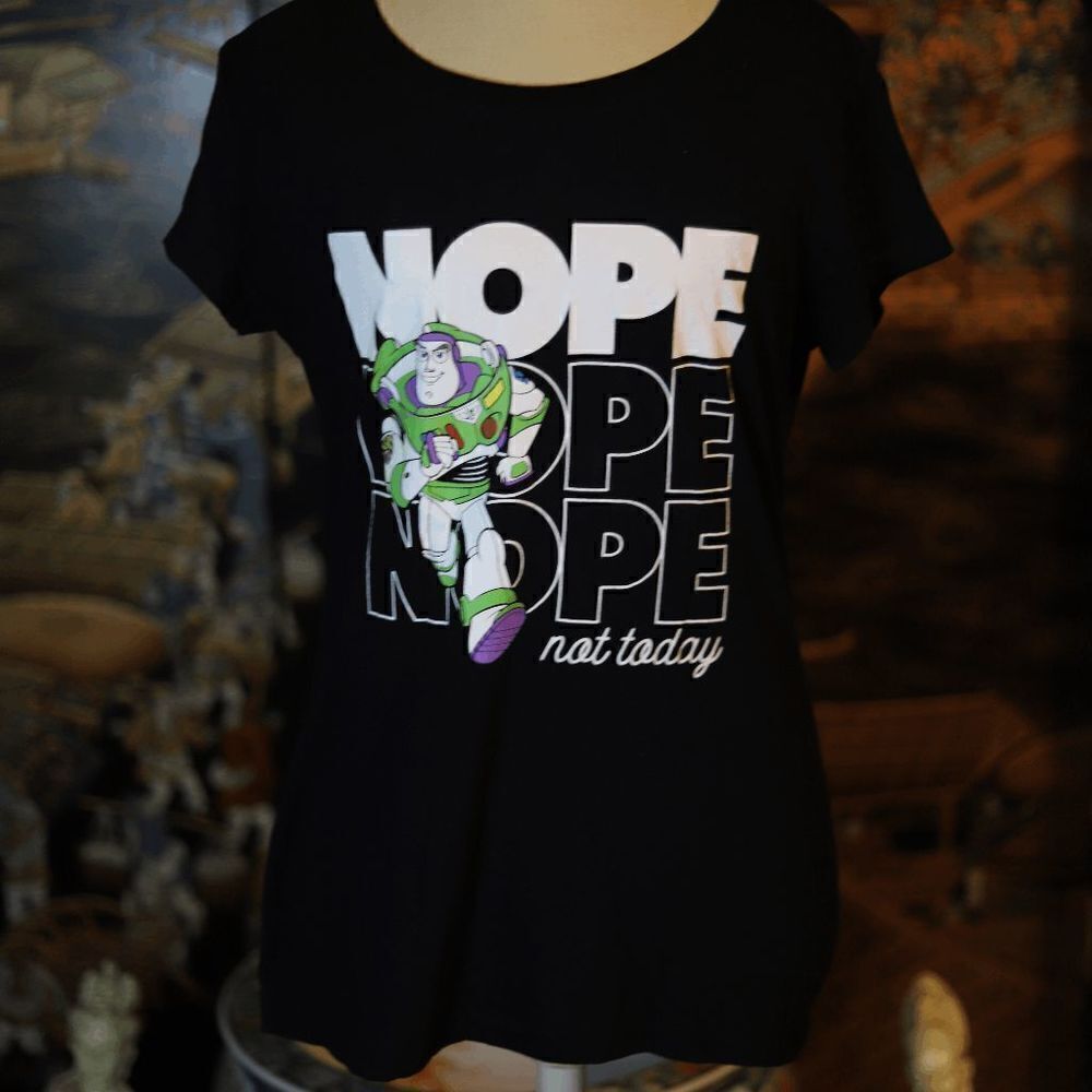 XL Toy Story Buzz Lightyear Nope Not Today Disney Women's Black Tee Tshirt